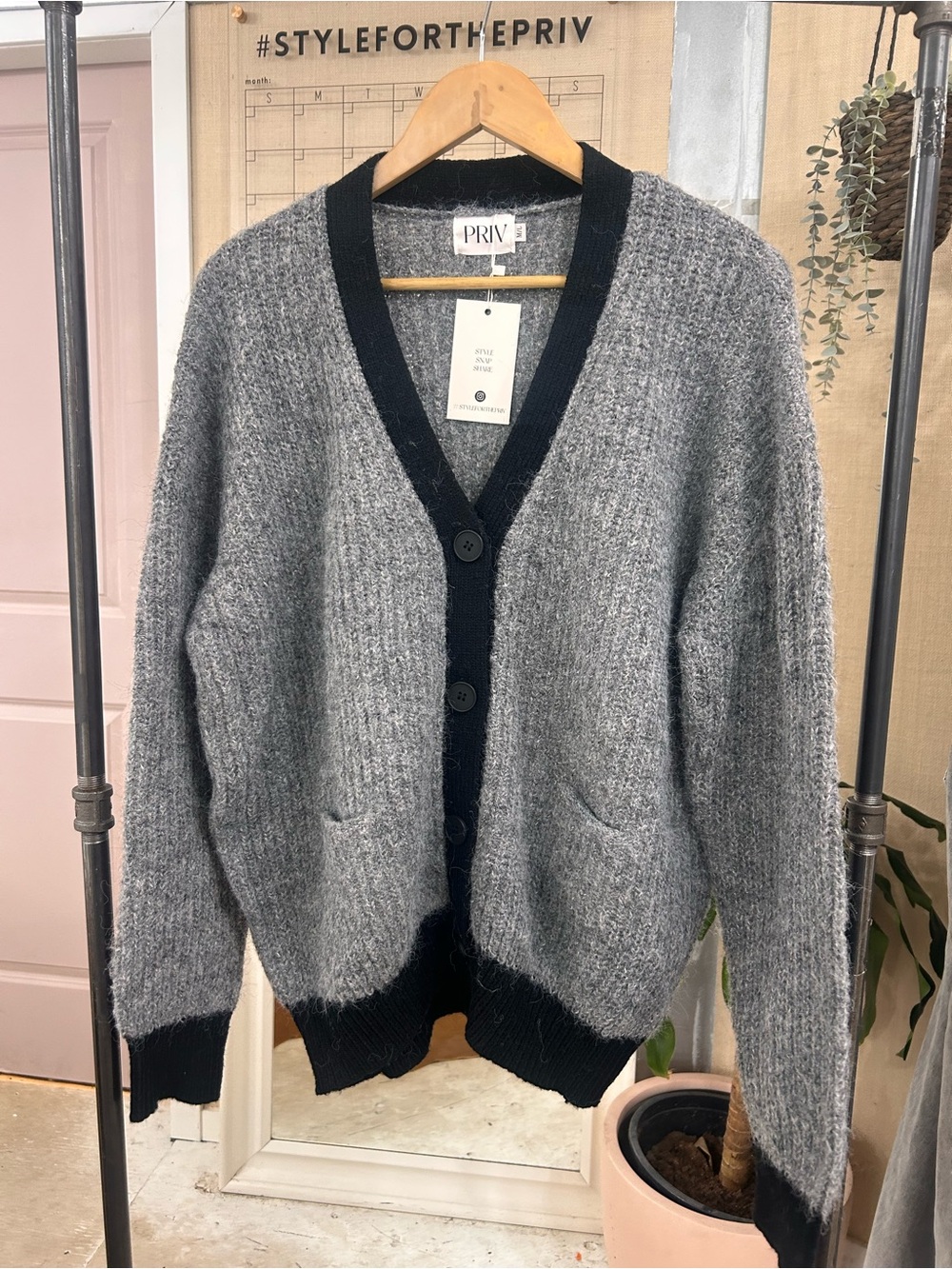 Priv - Grey Black Cardigan NWT M/L